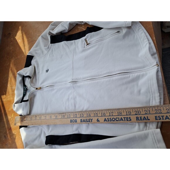 Ralph Lauren Womens Zip Up Performance Sweater White Black Logo Sporty Medium - Picture 7 of 9